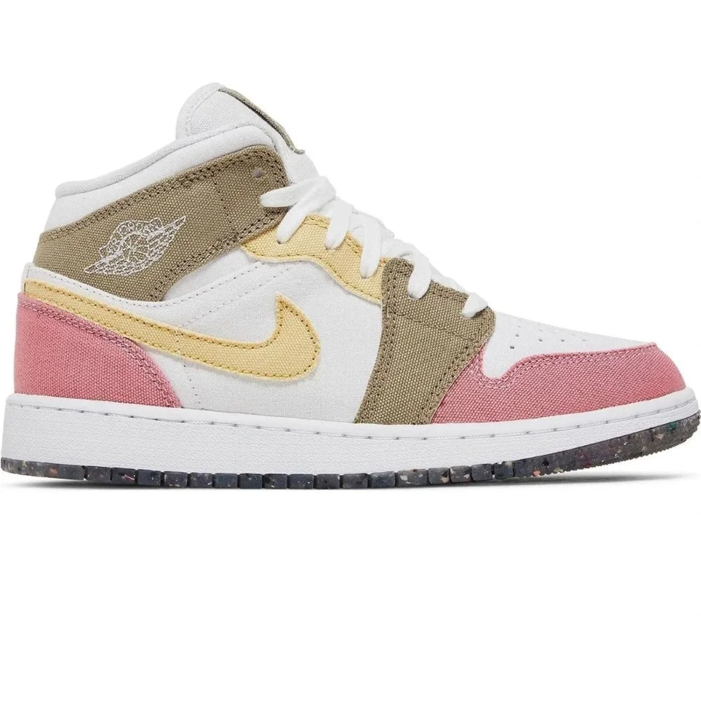 Nike Air Jordan 1 Mid SE GS Pastel Grind DJ0338-100 Pink‎ Green White Yellow 7Y
